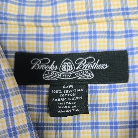 Brooks Brothers Country Club Shirt Men's Large Blue Yellow Plaid Egyptian Cotton - Picture 2 of 4